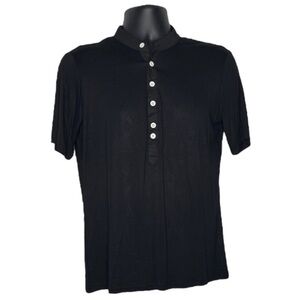 Man Xi Shang Grandad Collar Button Down Shirt (Size:XL, Color:Black)